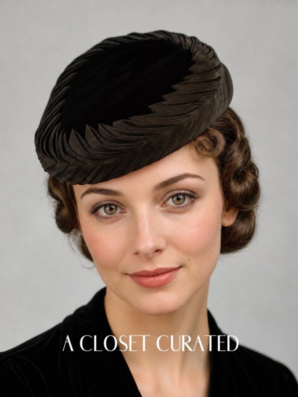 Vintage Velvet Evening Topper Hat Brown